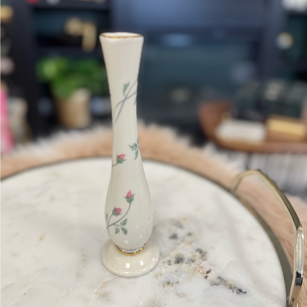 Lenox White and Pink Ceramic Vase with Nature-Inspired Design